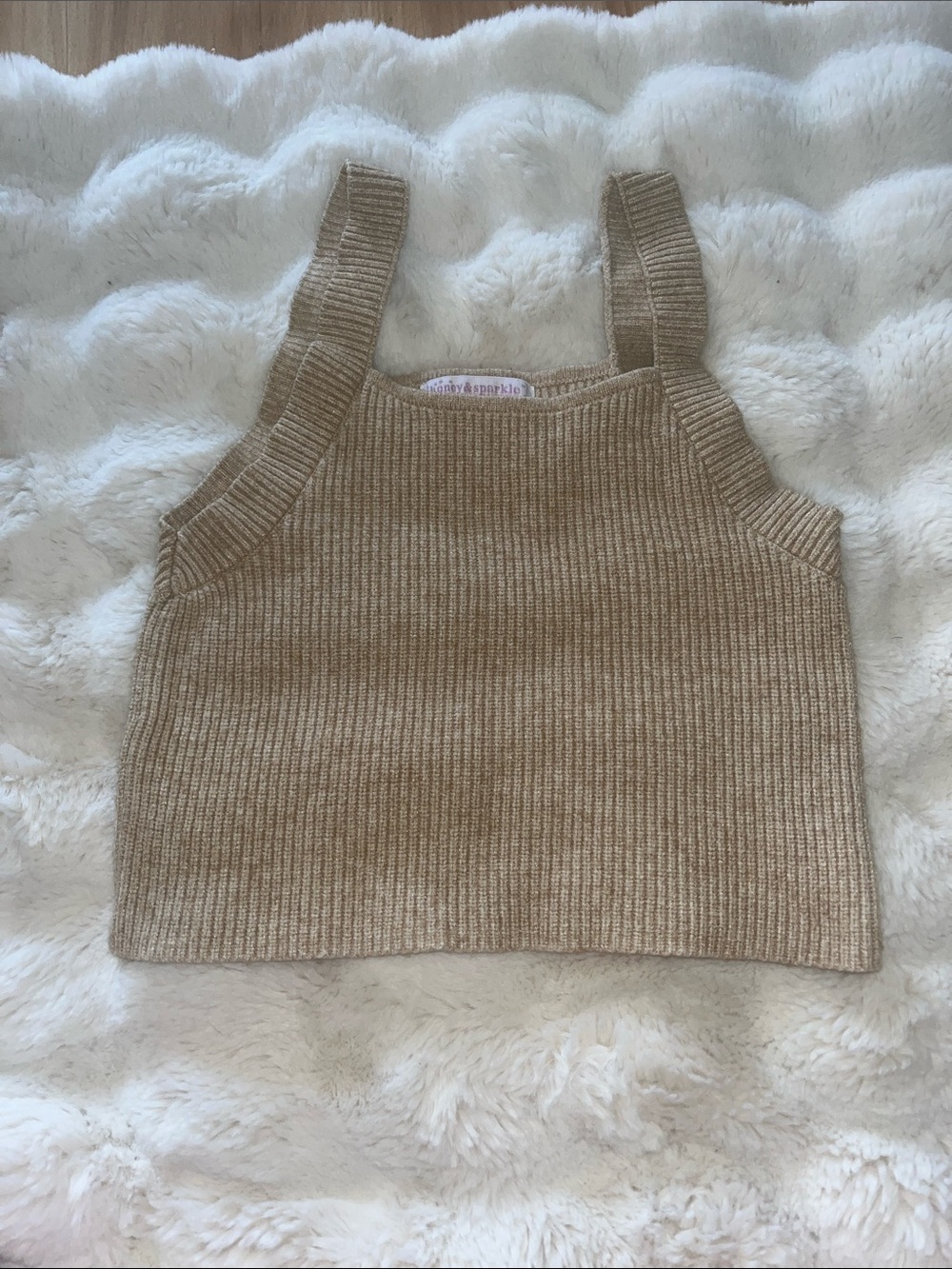 Ribbed Square-Neck Knit Tank Top - Tan